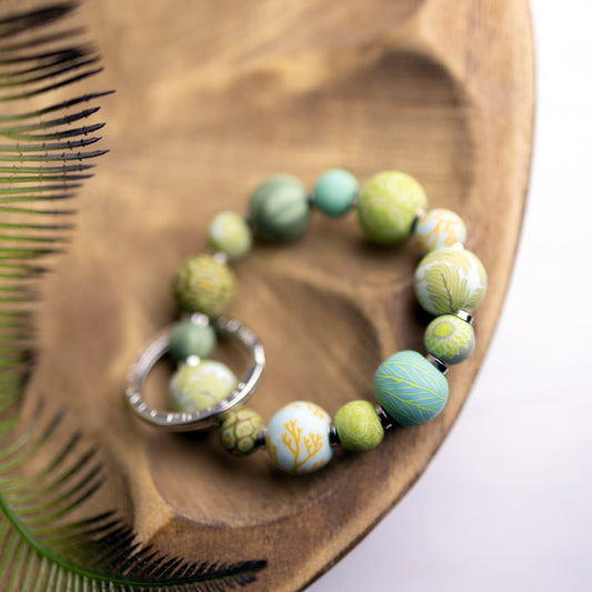 Botanical Green Small Bead Wrist Keychain