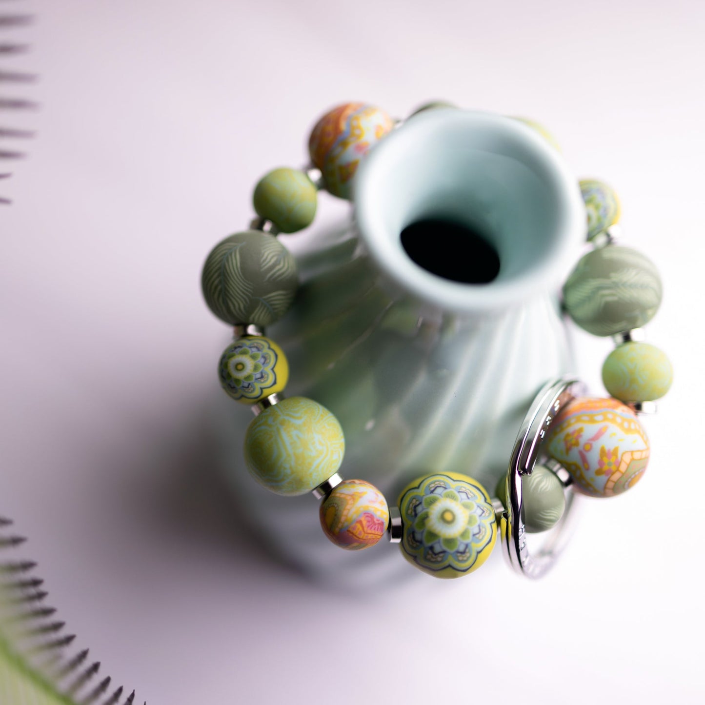 Green Fern Small Bead Wrist Keychain