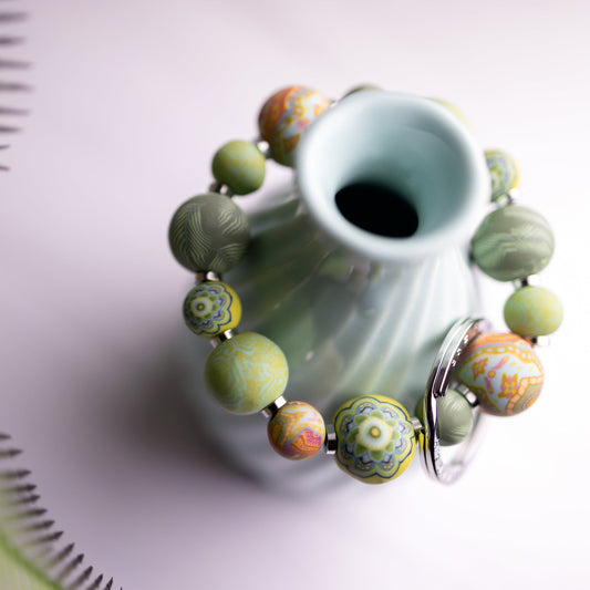 Green Fern Small Bead Wrist Keychain