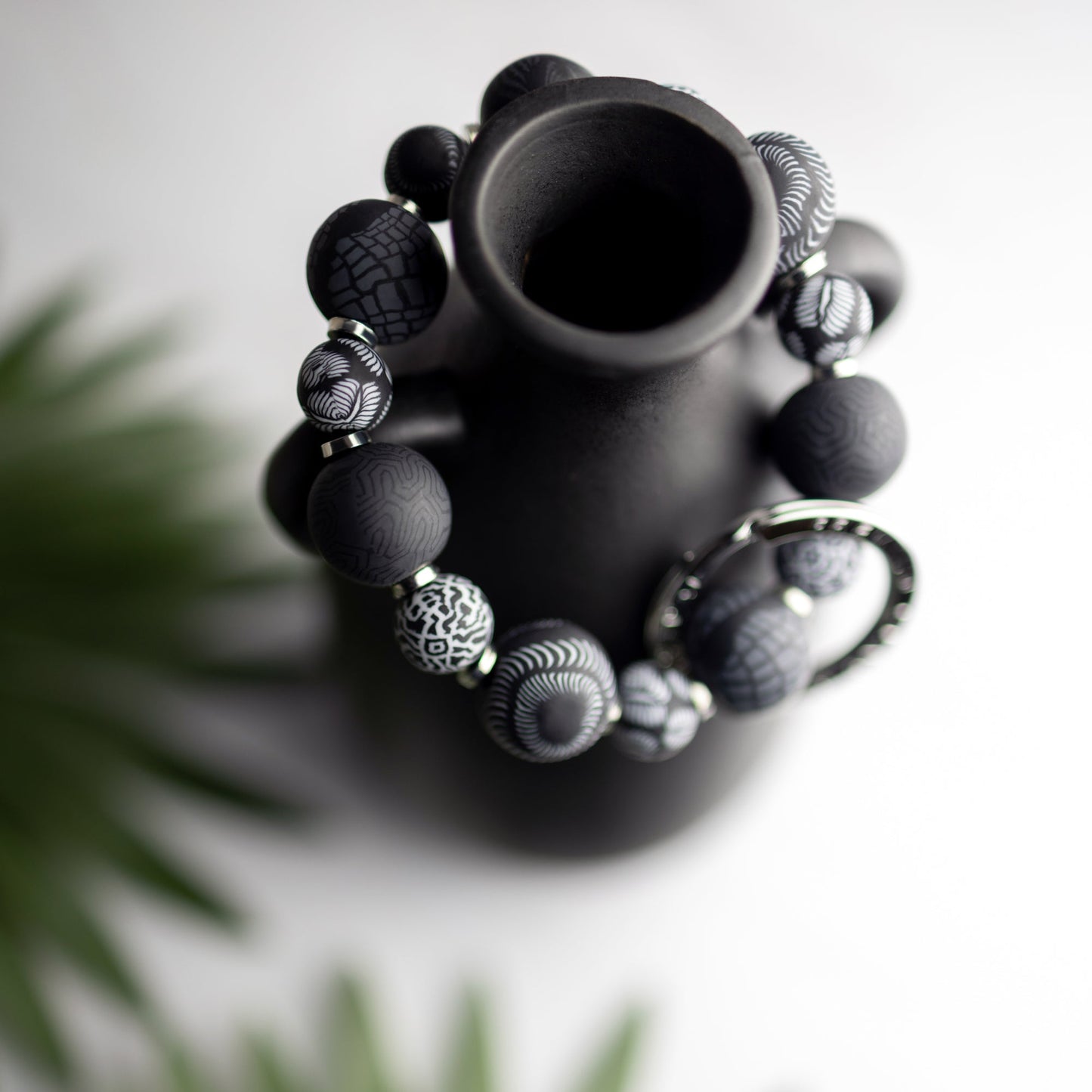 Black Bead Wrist Keychain