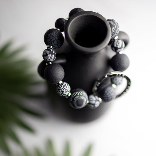 Black Bead Wrist Keychain