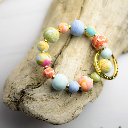 Frosted sea color Small Bead Wrist Keychain